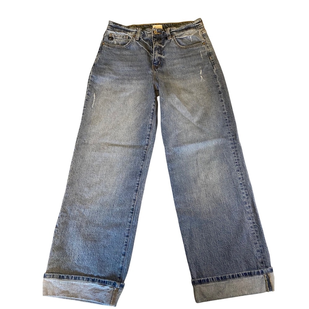 Kancan Wide Leg Jeans Women Size 27 Blue Distressed Button Fly Cuffed